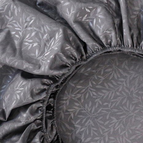 Простынь на резинке (160*200*25)  с веточками на сером №7767