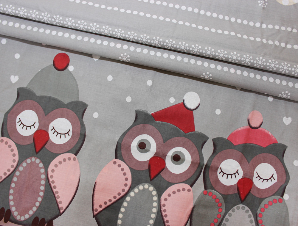 Тканина для постільної білизни Бязь "Gold" Lux "Зимовий сон (совушки)" GL1238A