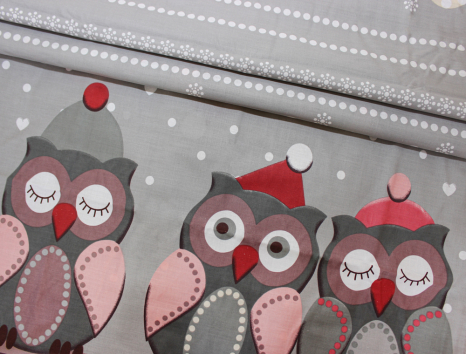 Тканина для постільної білизни Бязь "Gold" Lux "Зимовий сон (совушки)" GL1238A