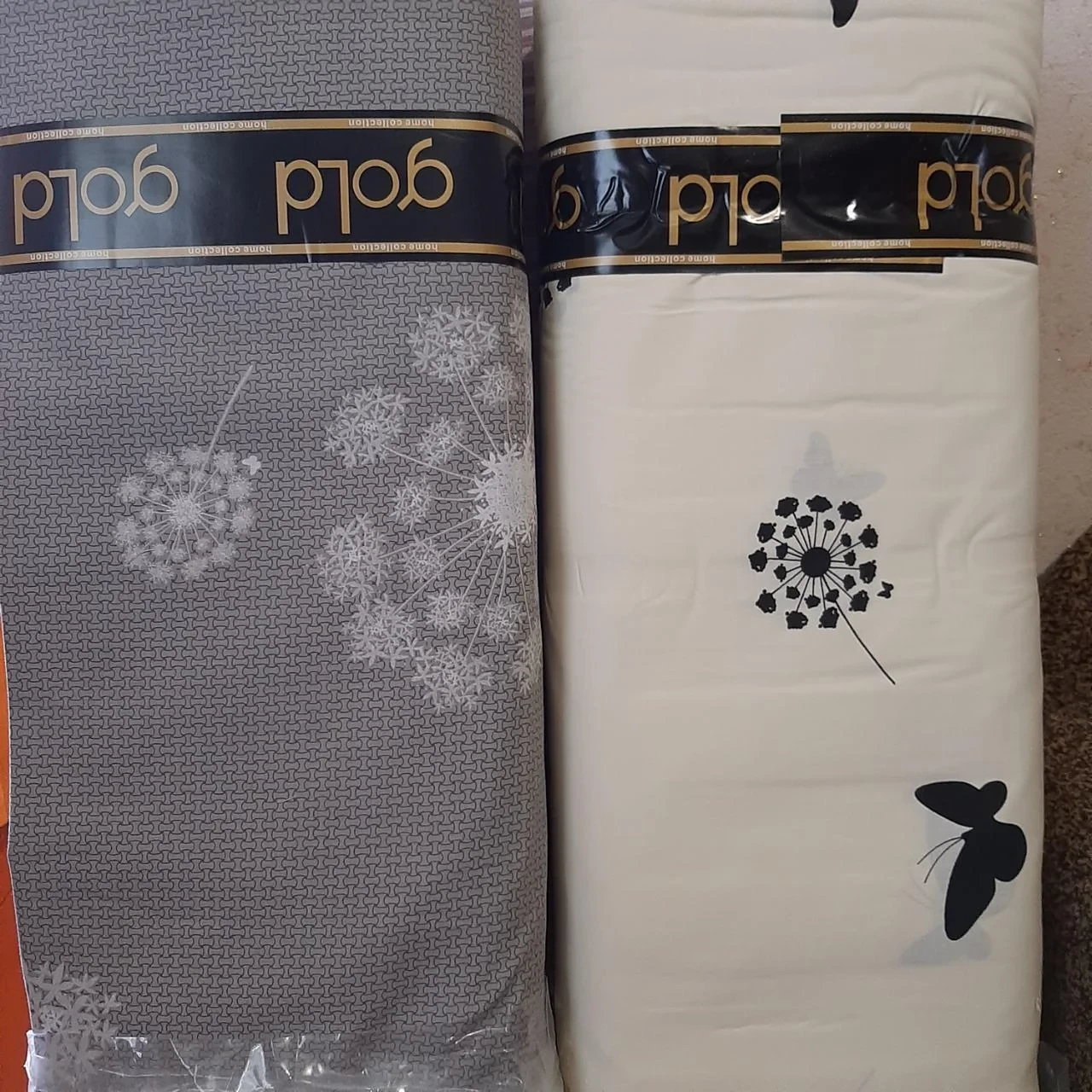 Тканина для постільної білизни Бязь "Gold" Lux "Кульбаби (сірий)" GL1025 (A+B) - (50м+50м)