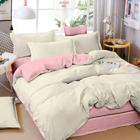 Тканина для постільної білизни Бязь "Gold" Lux однотонна GLbeige&pink (A+B) - (50м+50м)