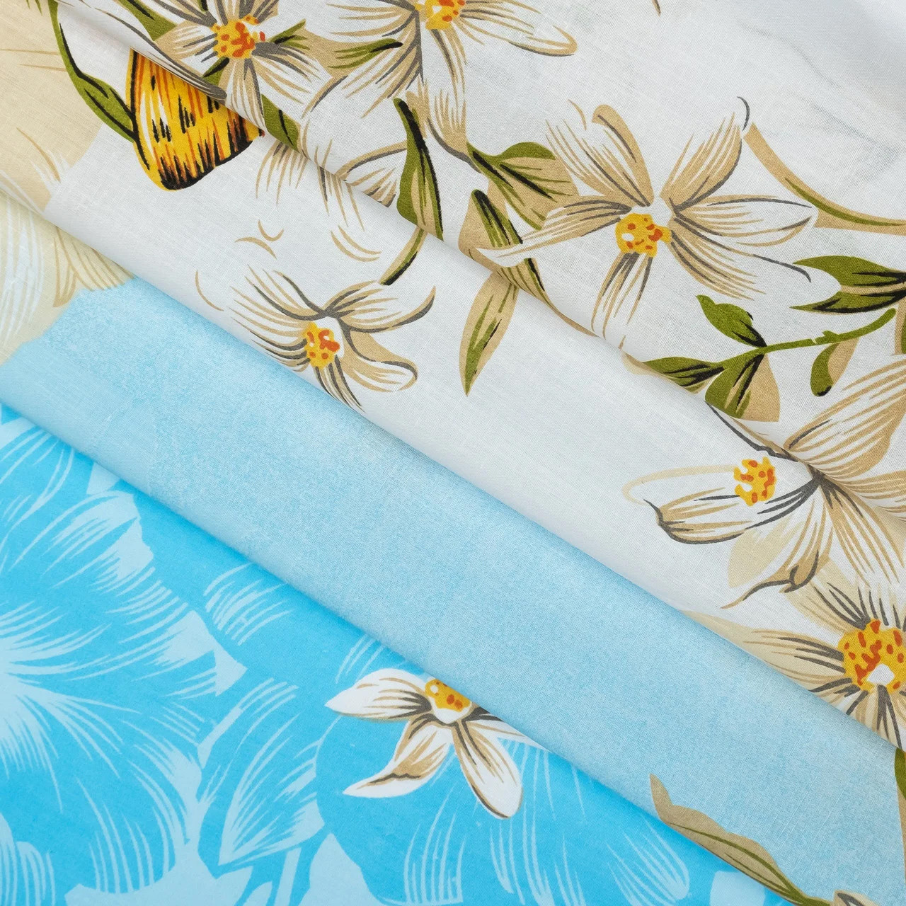 Ткань для постельного белья Бязь "Gold" Lux "Цветочная поляна (голубой)" GL161