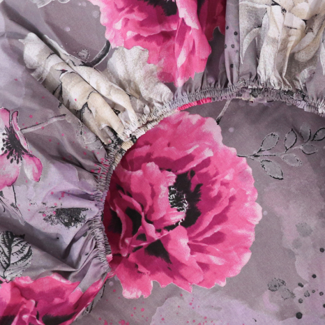 Простыня на резинке (160*200*25) серая с цветочным принтом №667785