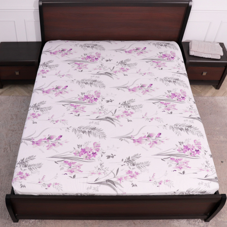 Простынь на резинке (90*200*25) белая с цветочным принтом №668300