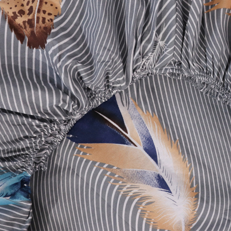 Простирадло на резинці (160*200*25) сіре з принтом "пір'я" №667853