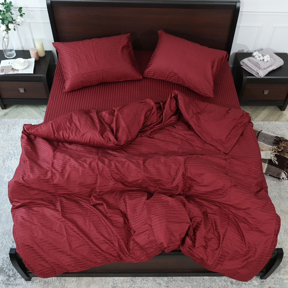 Двоспальний набір постільної білизни 180*220 зі Страйп Сатину №19-1650 Черешенка™