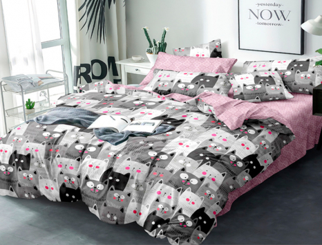 Двоспальний набір постільної білизни 180*220 із Сатину №8015AB Черешенка™