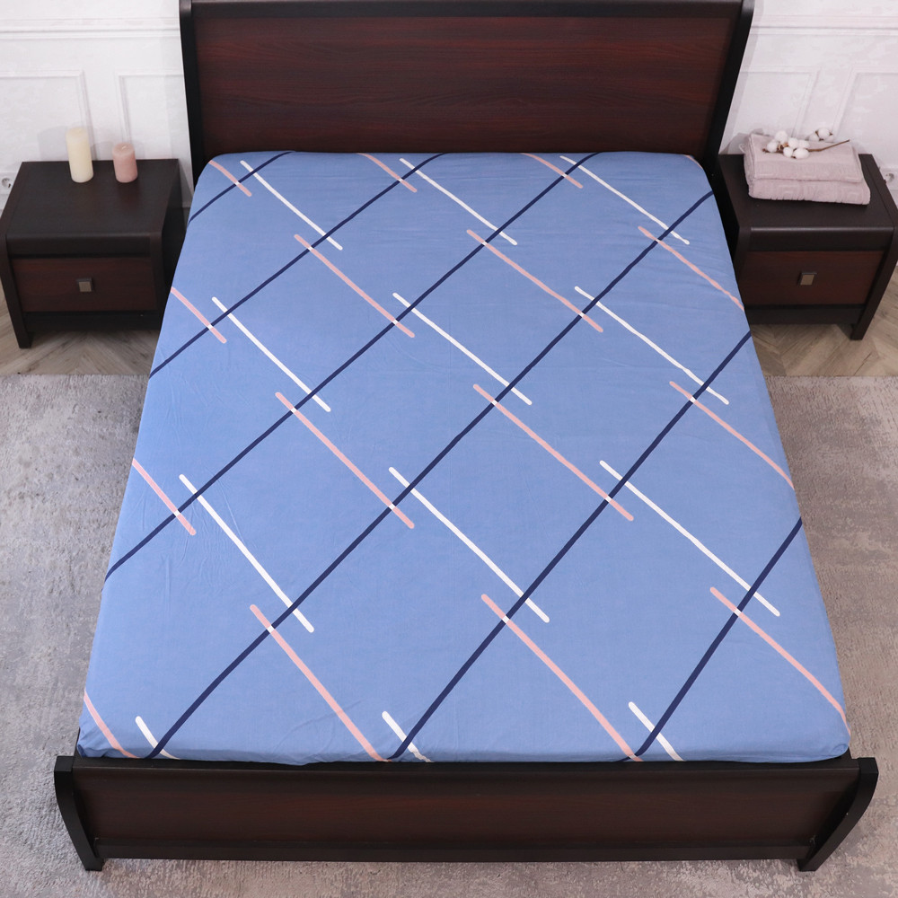 Простынь на резинке (90*200*25) голубое с геометрическим принтом №661747