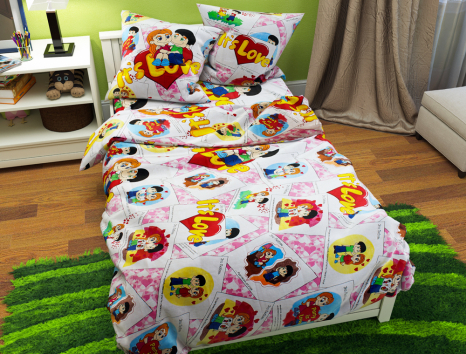 Сімейний набір постільної білизни із Бязі "Gold" з простирадлом на резинці №144152 Черешенька™