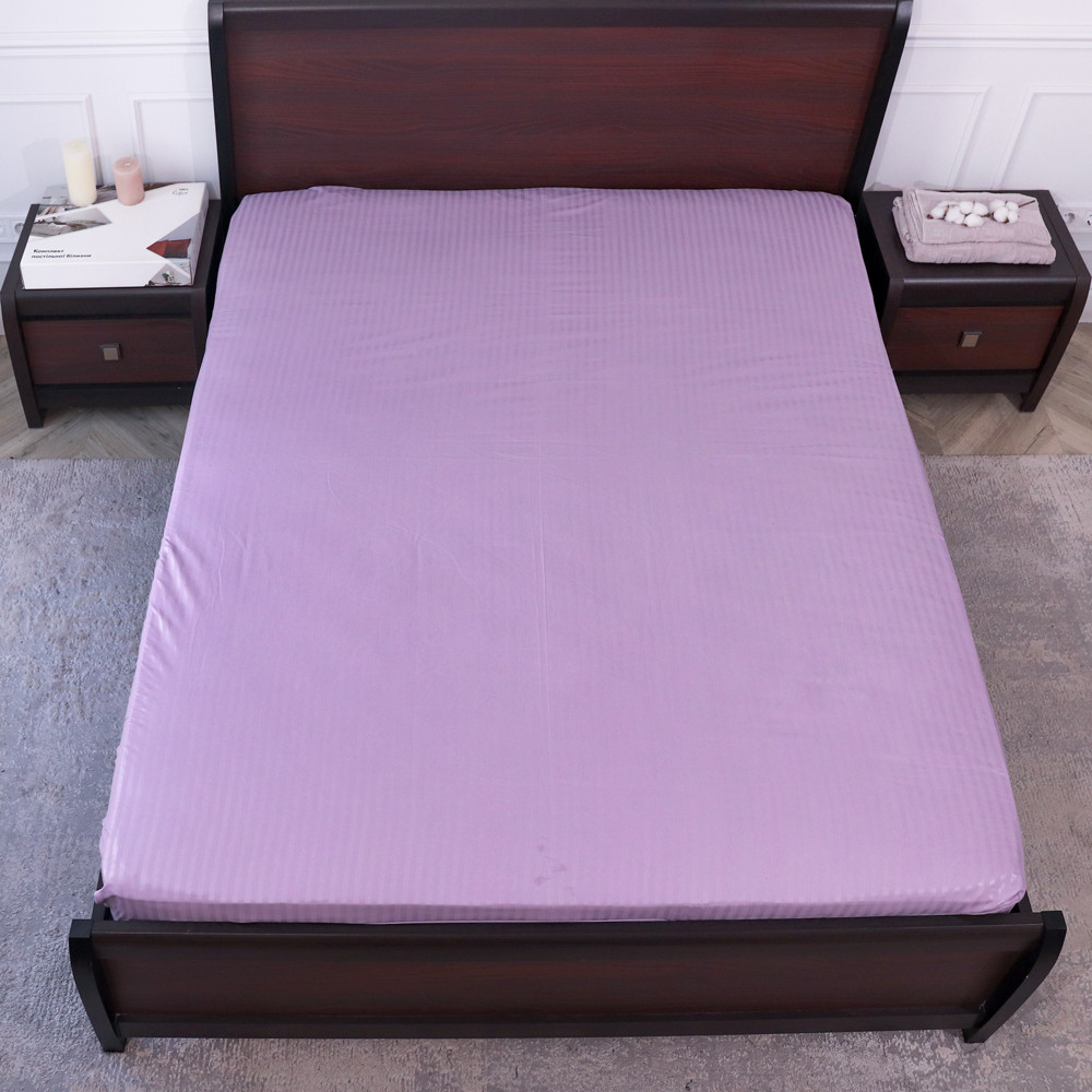 Простирадло на резинці (140*200*25) фіолетова смужка №60019