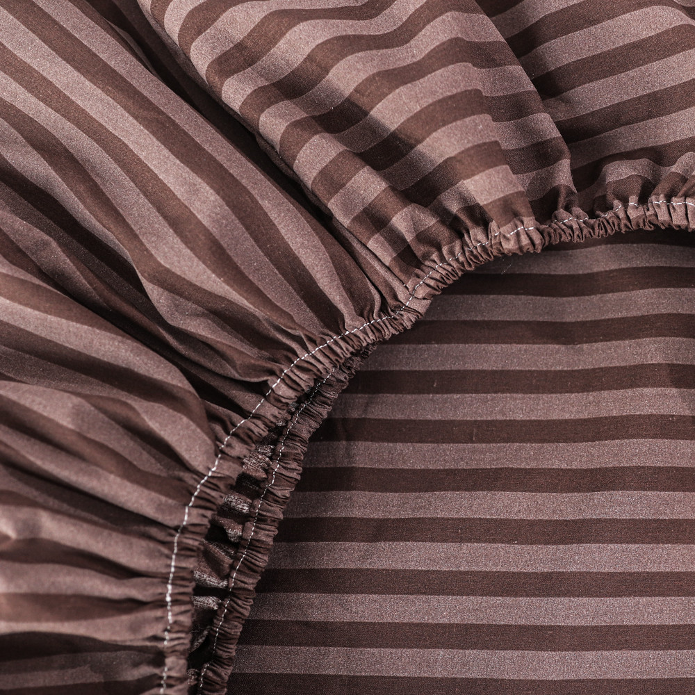 Простынь на резинке (180*200*25) коричневая полоска №661813