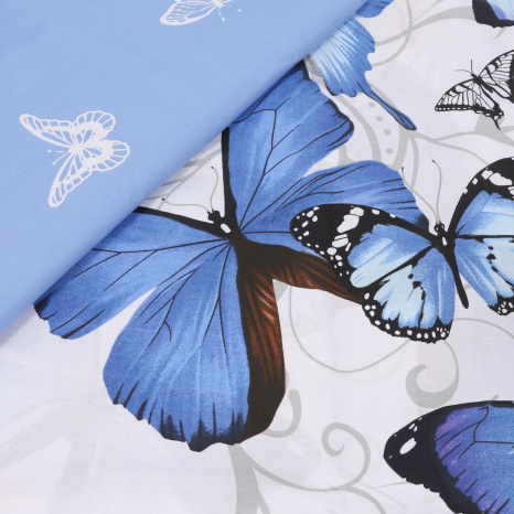 Ткань для постельного белья Бязь "Gold" Lux" Бабочки (синий)" GL1120 (A+B) - (50м+50м)