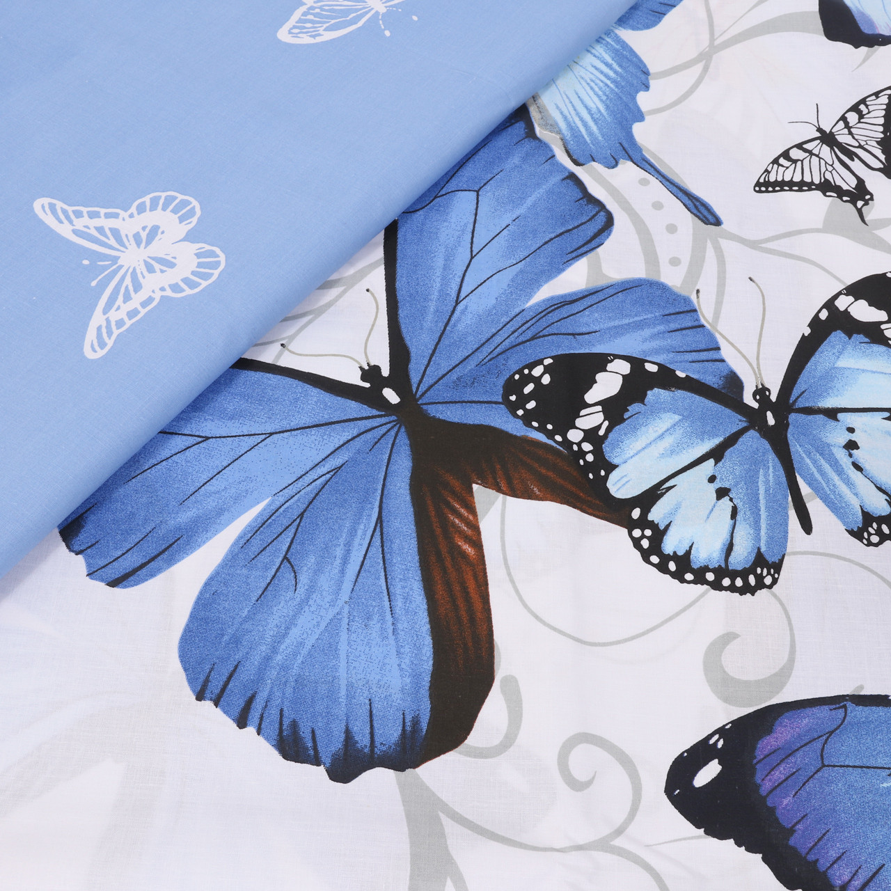 Ткань для постельного белья Бязь "Gold" Lux" Бабочки (синий)" GL1120 (A+B) - (50м+50м)