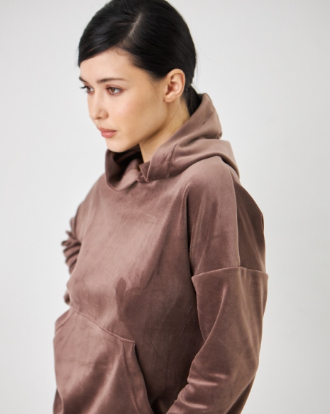 Жіночий велюровий костюм з капюшоном (Розмір L) шоколад №20222145