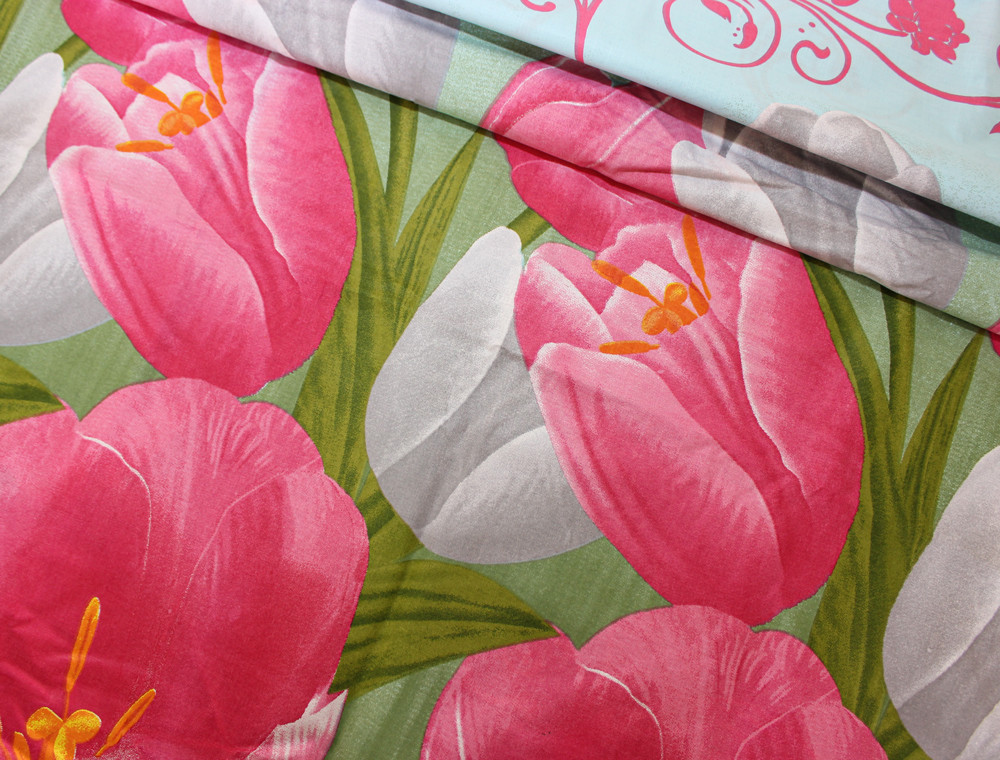 Тканина для постільної білизни Бязь "Gold" Lux "Рожеві тюльпани" GL851