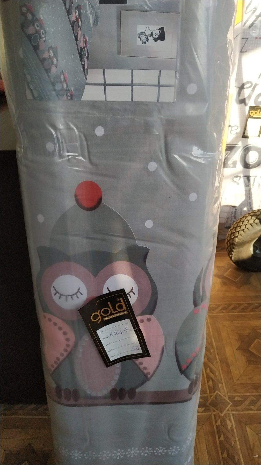 Тканина для постільної білизни Бязь "Gold" Lux "Зимовий сон (совушки)" GL1238A