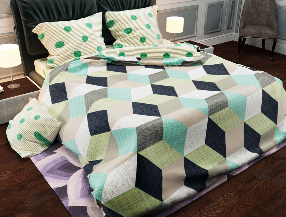 Ткань для постельного белья Бязь "Gold" Lux "3D Куб" GL1228 (A+B) - (50м+50м)