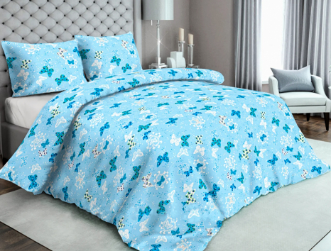 Тканина для постільної білизни Бязь "Gold" Lux "Метелики (блакитний)"GL2058