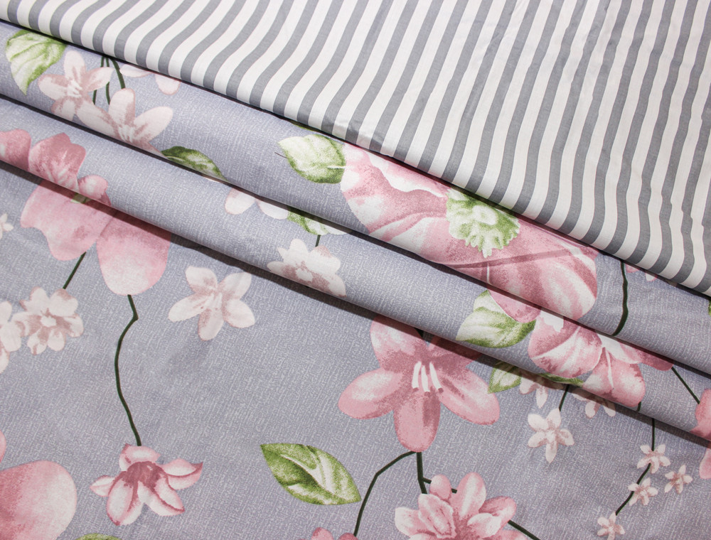 Тканина для постільної білизни Бязь "Gold" Lux "Яблучне цвітіння (блакитний)" GL1294 (A+B) - (50м+50м)