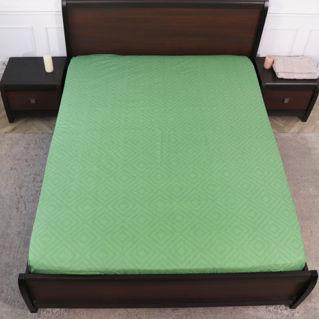 Простынь на резинке (90*200*25) зелёный ромб №152