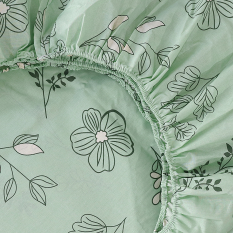 Простынь на резинке (160*200*25) зеленого цвета с цветочным принтом №661843