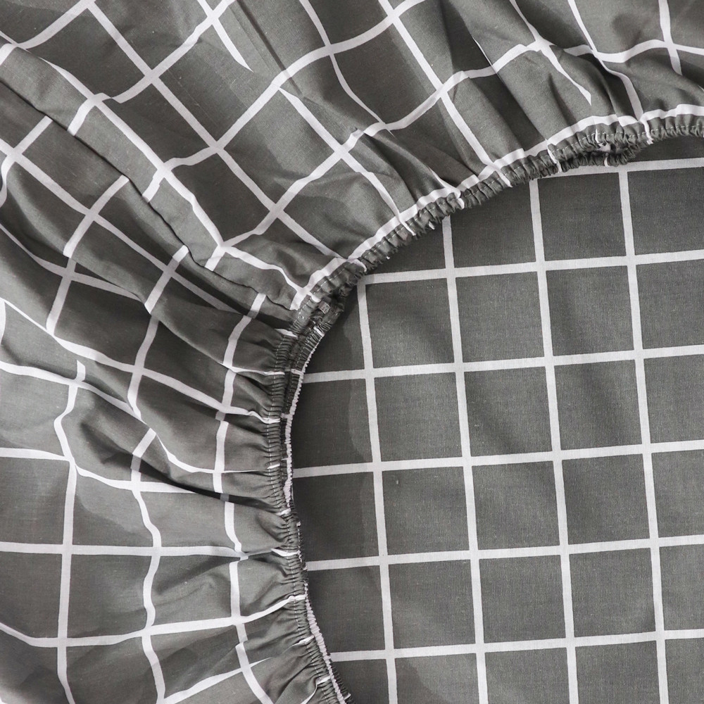 Простынь на резинке (90*200*25) серая с геометрическим принтом №66915