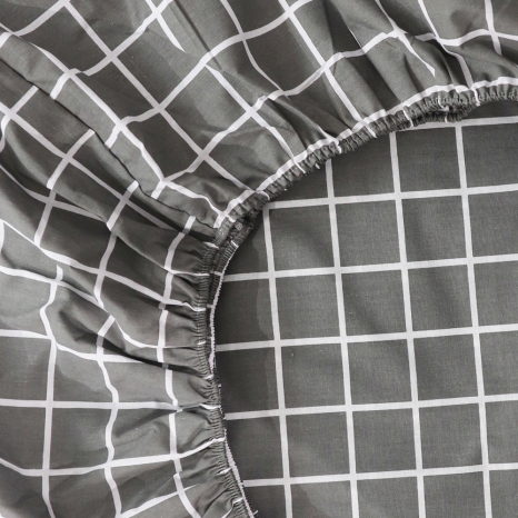 Простынь на резинке (90*200*25) серая с геометрическим принтом №66915