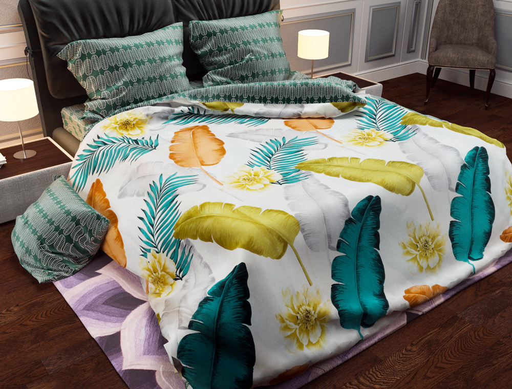 Двоспальний набір постільної білизни 180*220 із Бязі "Gold" з простирадлом на резинці №144676AB Черешенка™