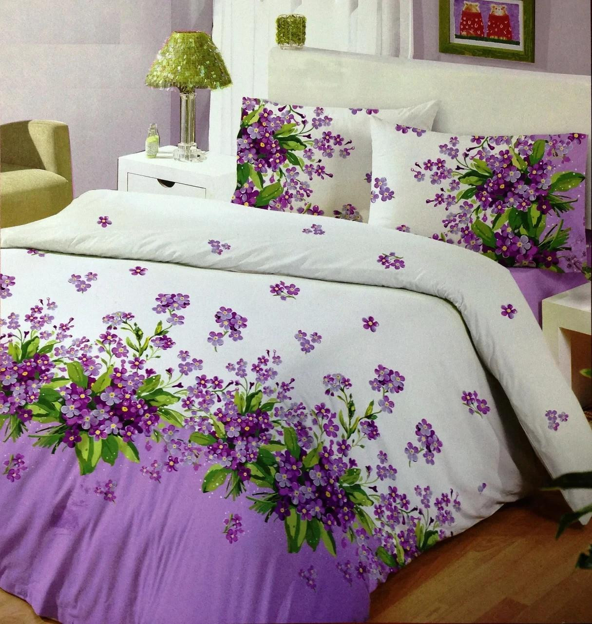 Ткань для постельного белья Бязь "Gold" Lux "Цветочный принт (сиреневый)" GL976