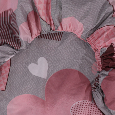 Простынь на резинке (90*200*25) серая с сердечками №664929