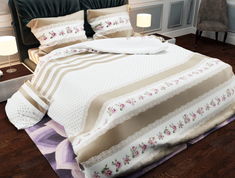 Ткань для постельного белья Бязь "Gold" Lux "Полоска (кружево)"GL967