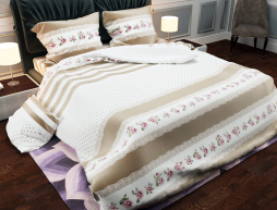 Тканина для постільної білизни Бязь "Gold" Lux "Смужка (мереживо)"GL967