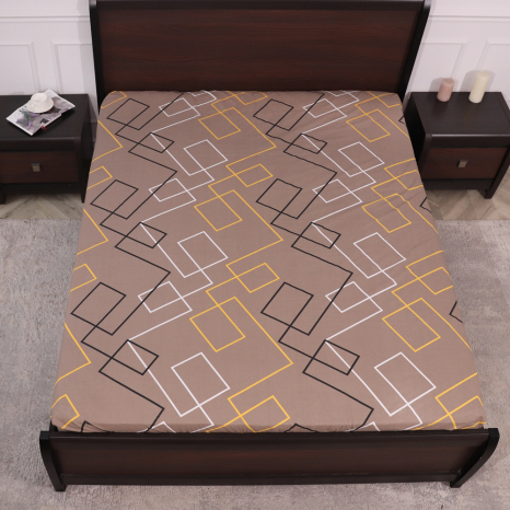 Простынь на резинке (180*200*25) коричневая с геометрическим принтом №661687