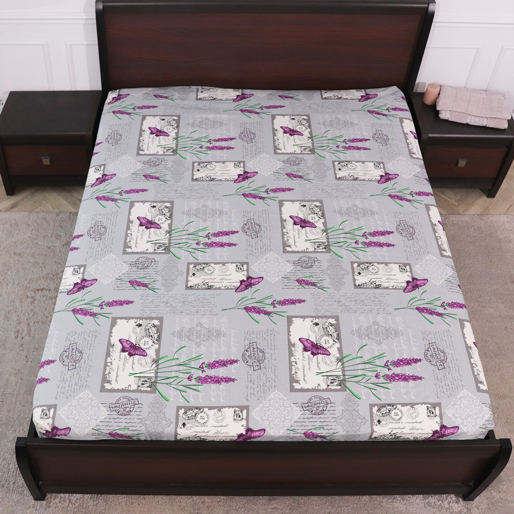 Простирадло на резинці (90*200*25) сіре з квітковим принтом №667861