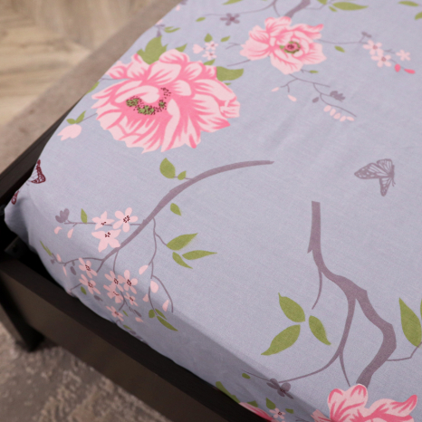 Простынь на резинке (180*200*25) голубое с цветочным принтом №663120