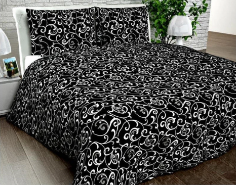 Тканина для постільної білизни Бязь "Gold" Lux "Завитки (крупні, чорний)" GL008.