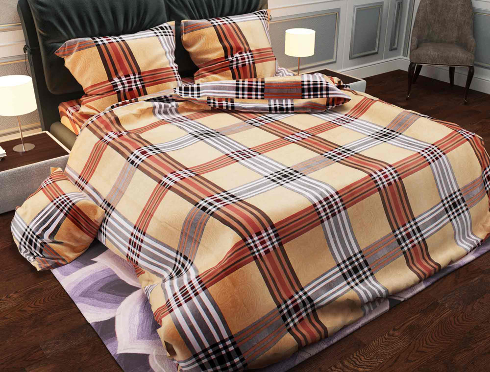 Ткань для постельного белья Бязь "Gold" Lux "Клетка (оранжевый)"  GL188