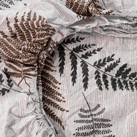 Простирадло на резинці (140*200*25) сіре з рослинним принтом №663309
