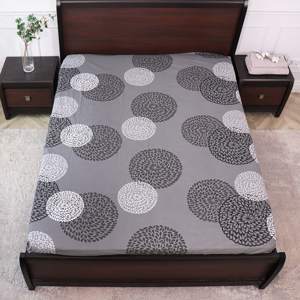 Простынь на резинке (160*200*25) серая с абстрактным принтом №667204