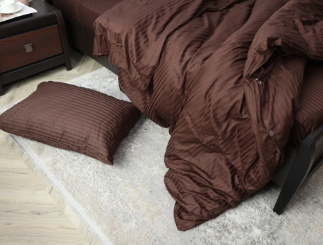 Полуторный набор постельного белья 150*220 из Страйп Сатина №19-1012 Черешенка™