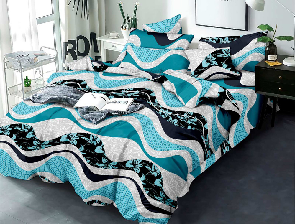 Тканина для постільної білизни Бязь "Gold" Lux "Хвилі природи (блакитний)" GL2036turquoise