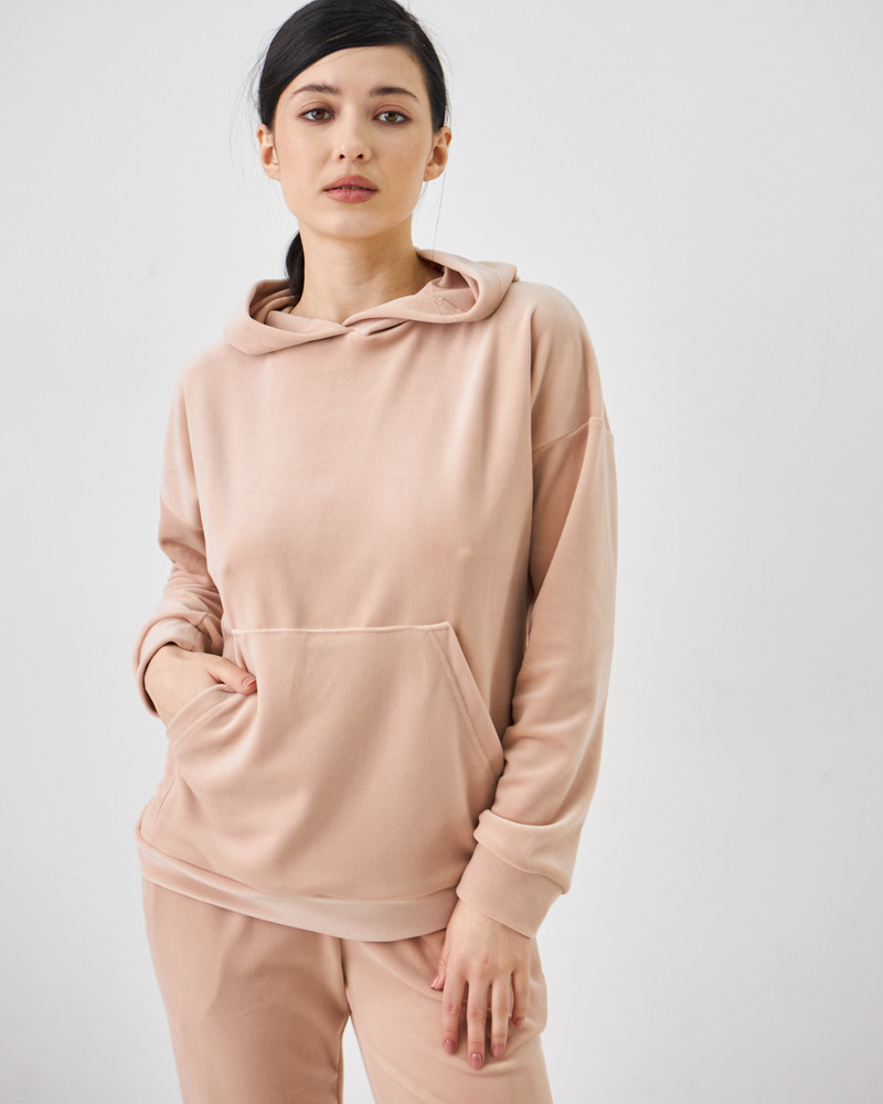 Жіночий велюровий костюм з капюшоном (Розмір S) бежевий №20222147