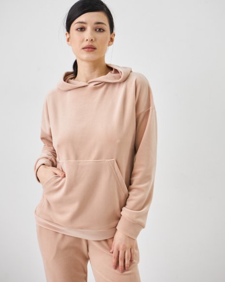 Жіночий велюровий костюм з капюшоном (Розмір S) бежевий №20222147