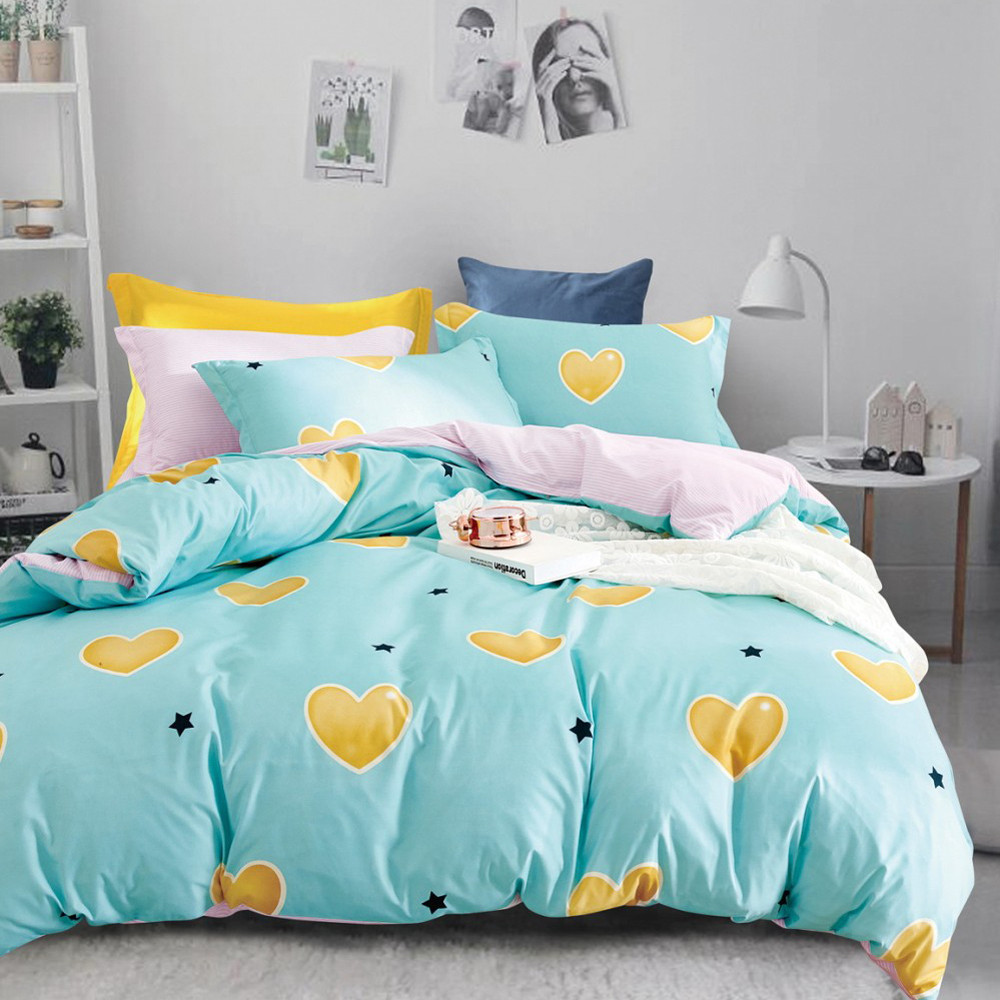 Ткань для постельного белья Бязь "Gold" Lux "Сердечно-звездный принт" GL1640 (A+B) - (50м+50м)