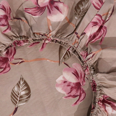 Простирадло на резинці (160*200*25) коричневе з квітковим принтом №661232