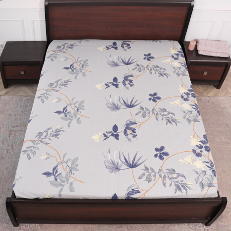 Простирадло на резинці (160*200*25) сіре з квітковим принтом №669126