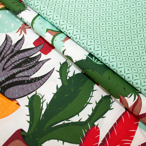 Тканина для постільної білизни Бязь "Gold" Lux "Кактуси" GL1332 (A+B) - (50м+50м)