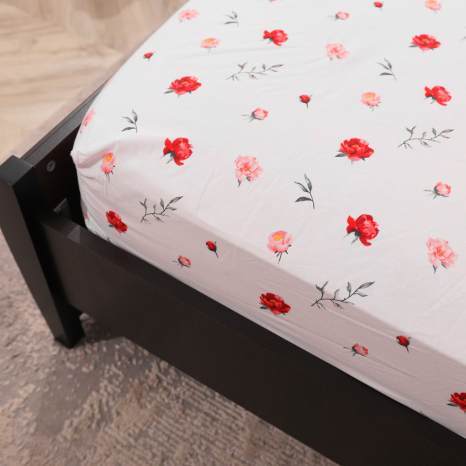 Простирадло на резинці (90*200*25) біла з квітковим принтом №668364