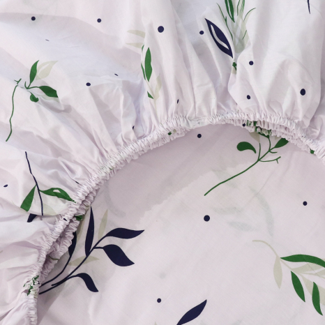 Простынь на резинке (180*200*25) белая с растительным принтом №668273
