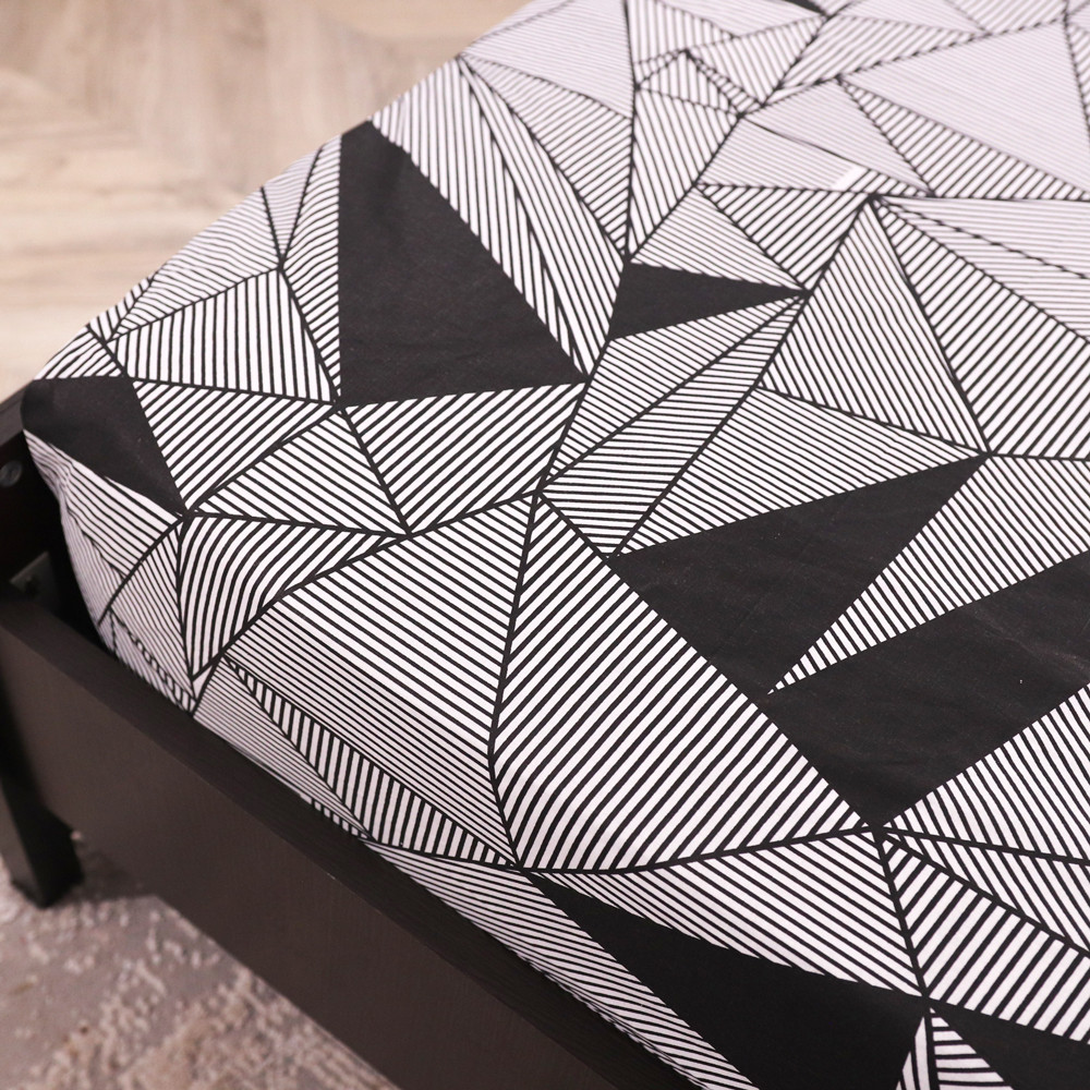 Простынь на резинке (90*200*25) серая с геометрическим принтом №665091